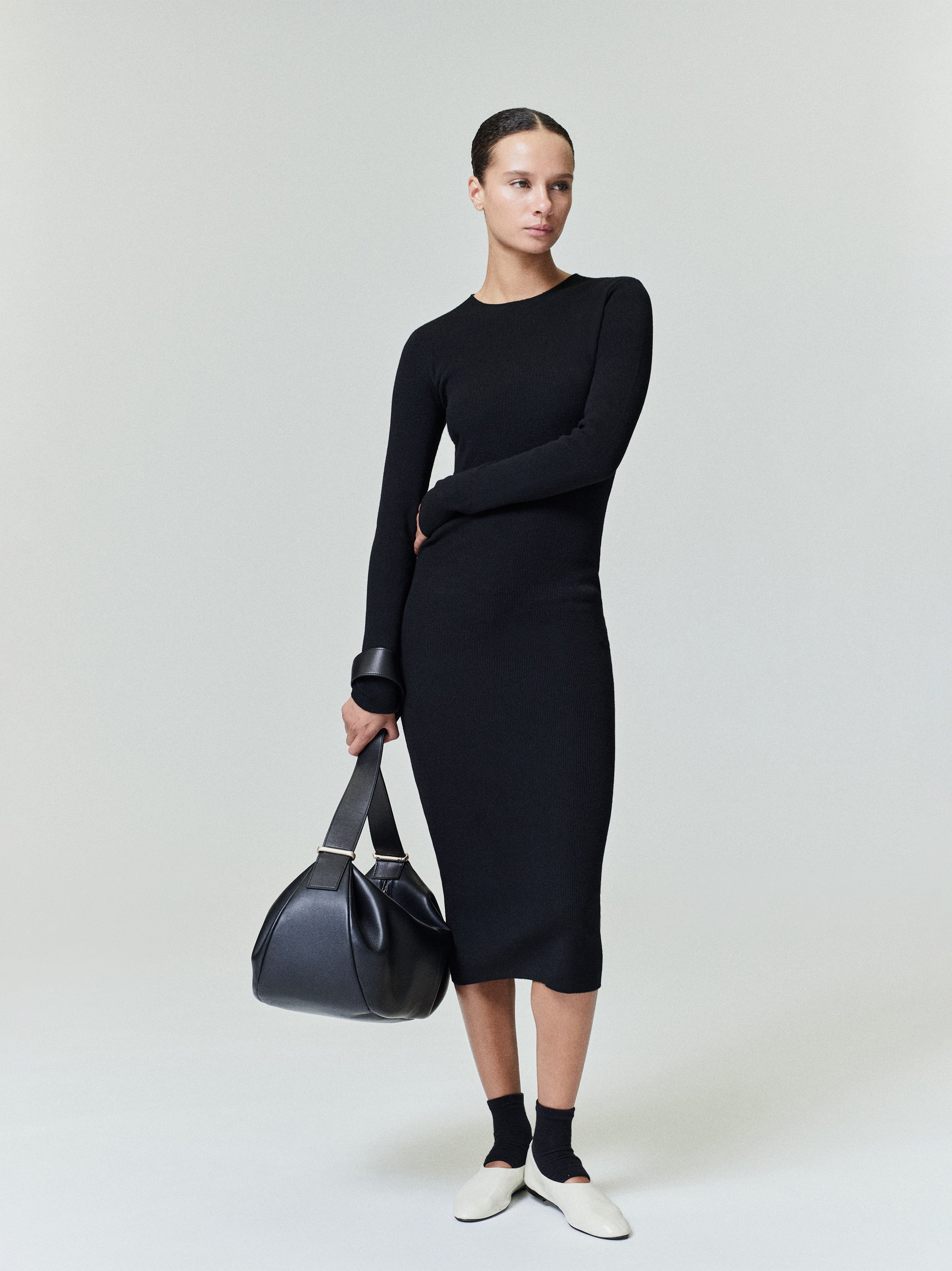 Womens Rib Long Sleeve Dress