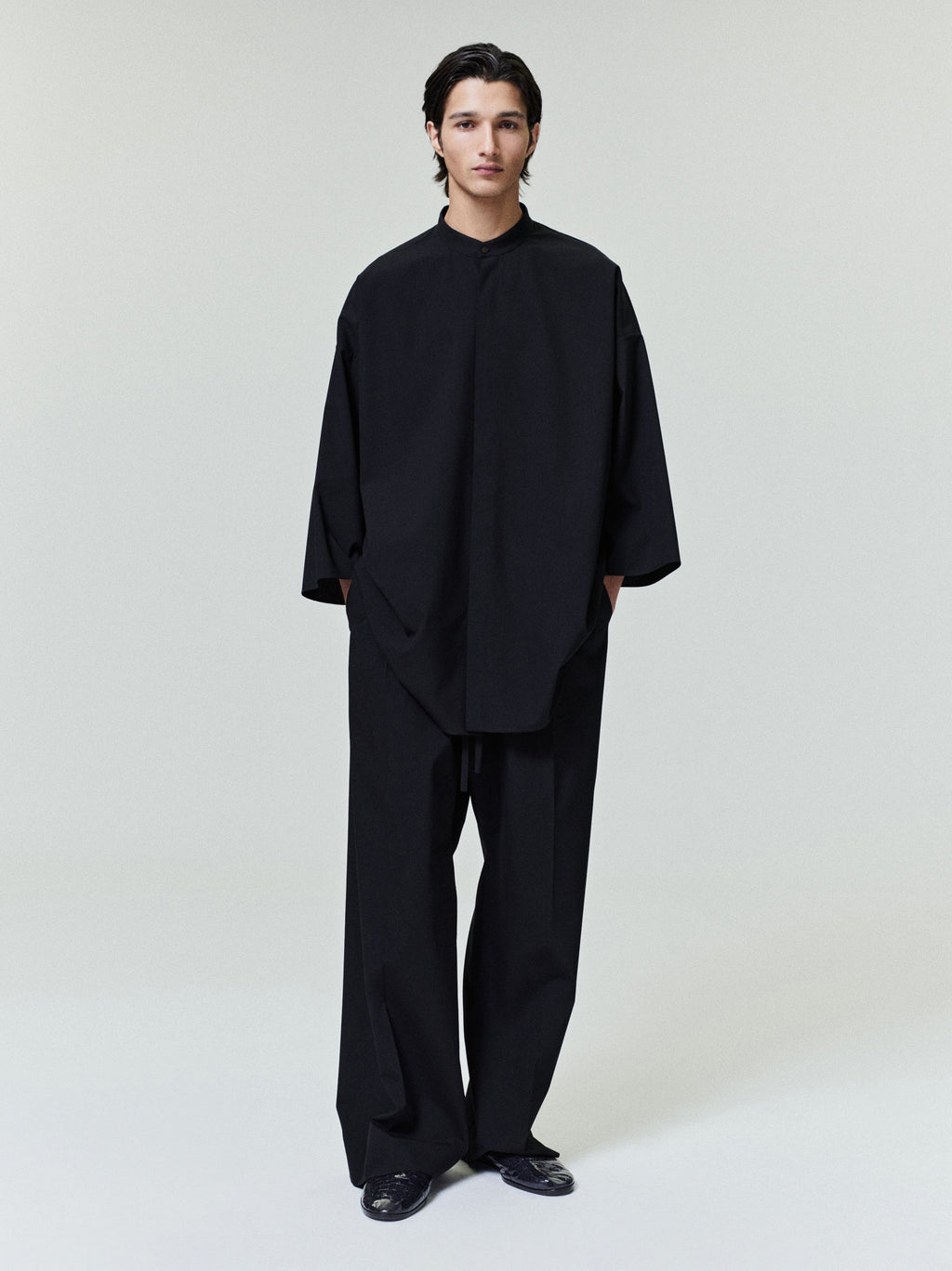 Cotton Wool Oxford Wide Leg Drawstring Pants