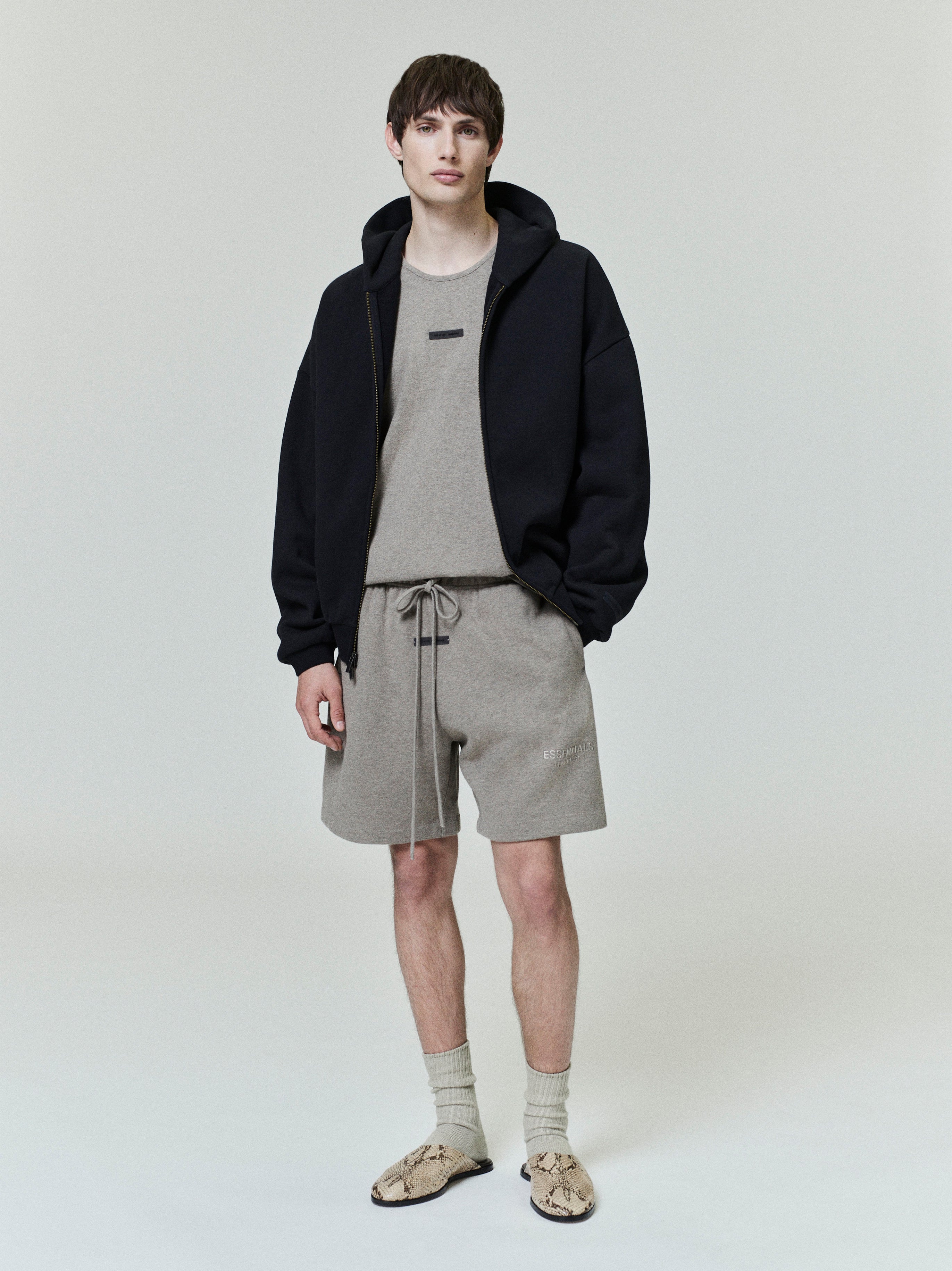 Embossed 90s Fit Fleece Zip-Up Hoodie